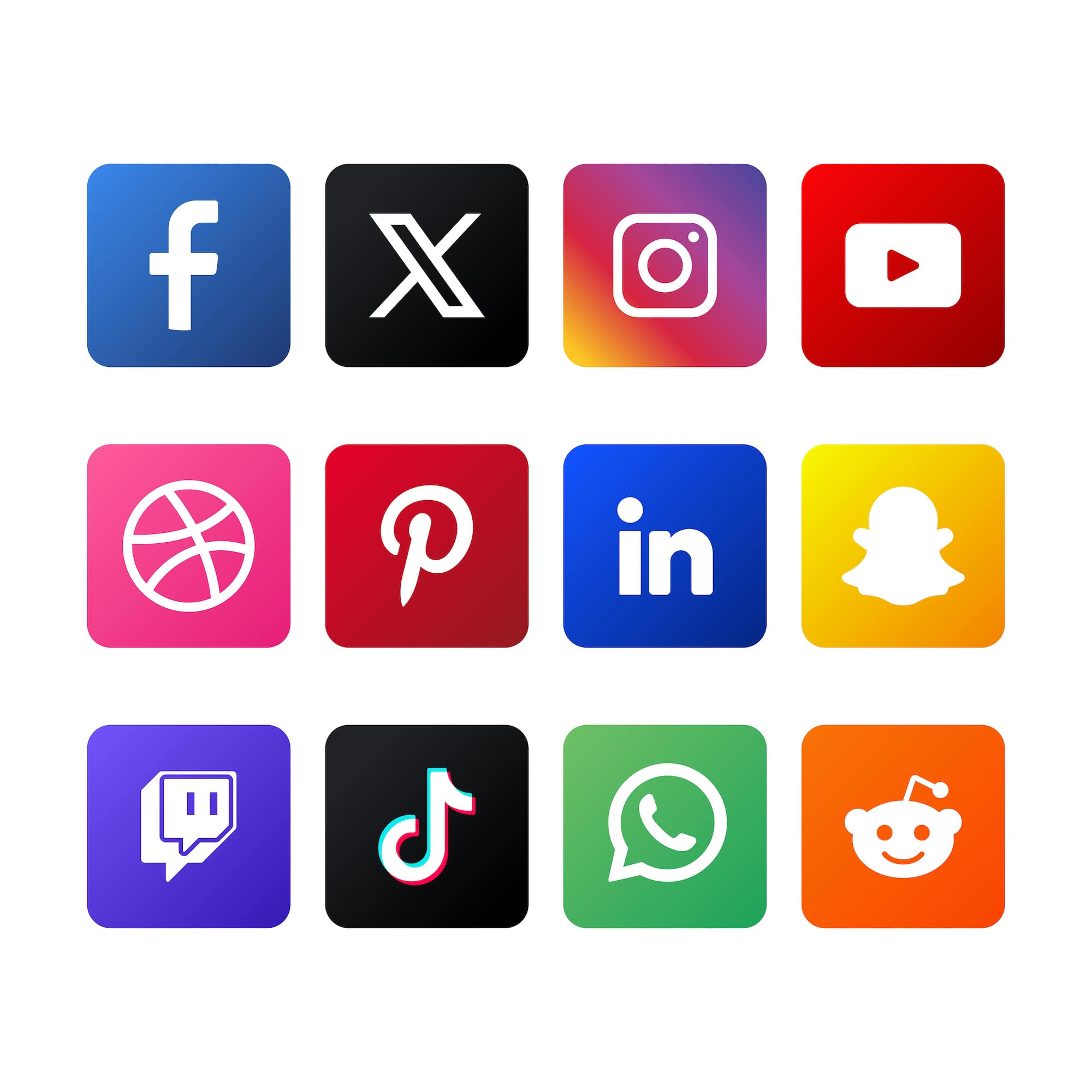 Set Of Gradient Social Media Logos With New X logo-min